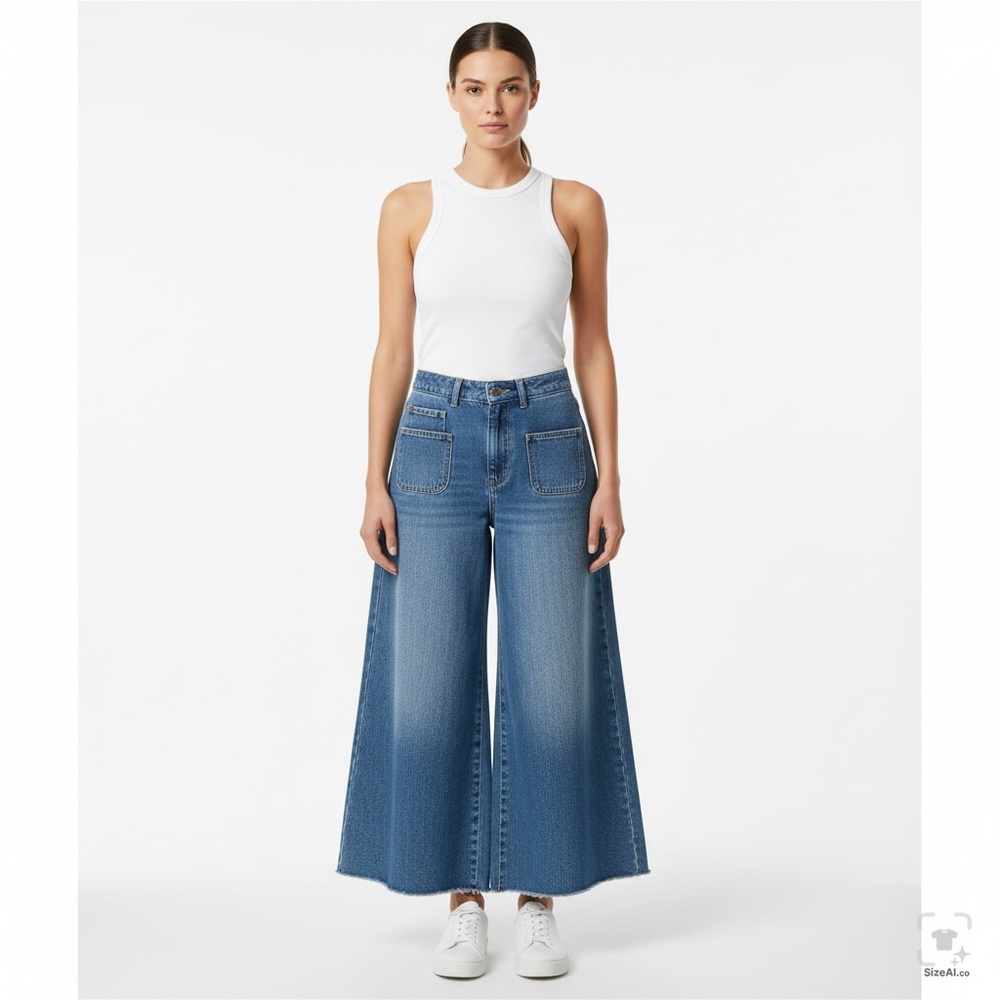 Girls LG Blue Denim High-Rise Extra Wide-Leg Flare Raw Hem 4 Pocket Retro Jeans